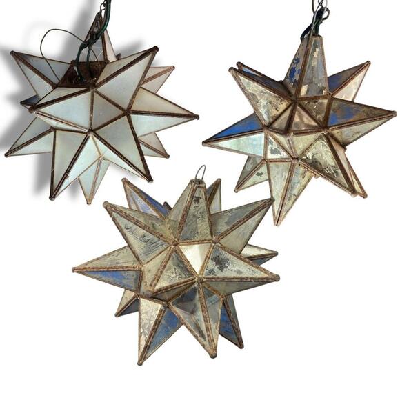 Lot of 3 Vintage Frosted White Glass Star - Picture 1 of 9